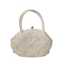 Vintage 1950s Wicker Handbag Beaded White Made in Japan